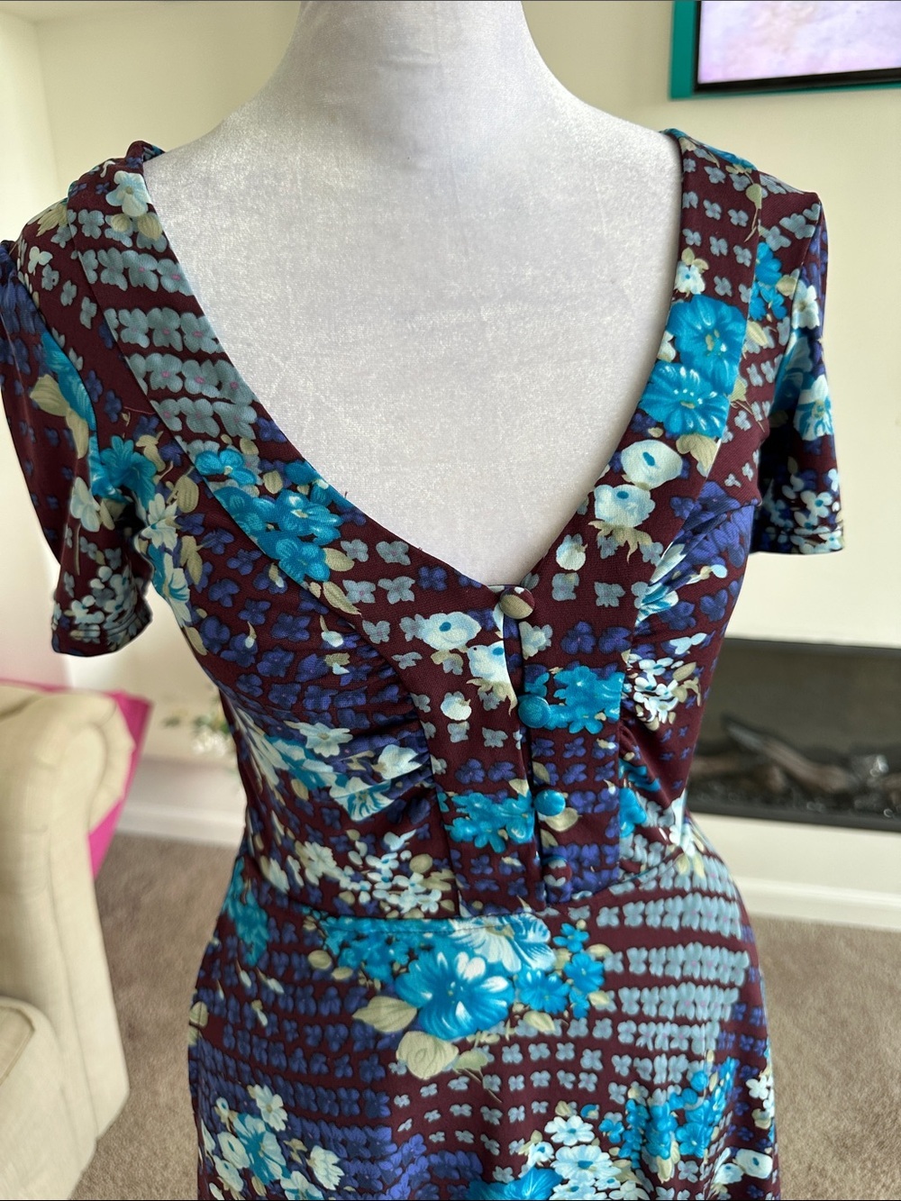 Free People  Mini Dress with Blue Floral Accents - Picture 3 of 6